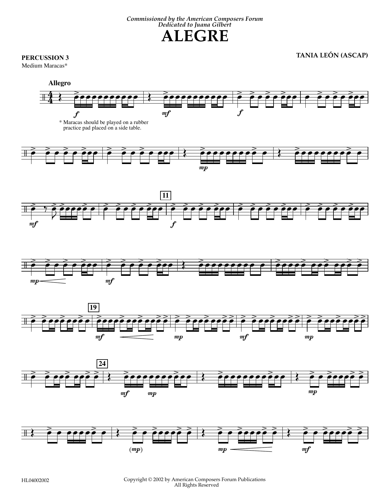 Tania Leon Alegre - Percussion 3 sheet music notes and chords arranged for Concert Band