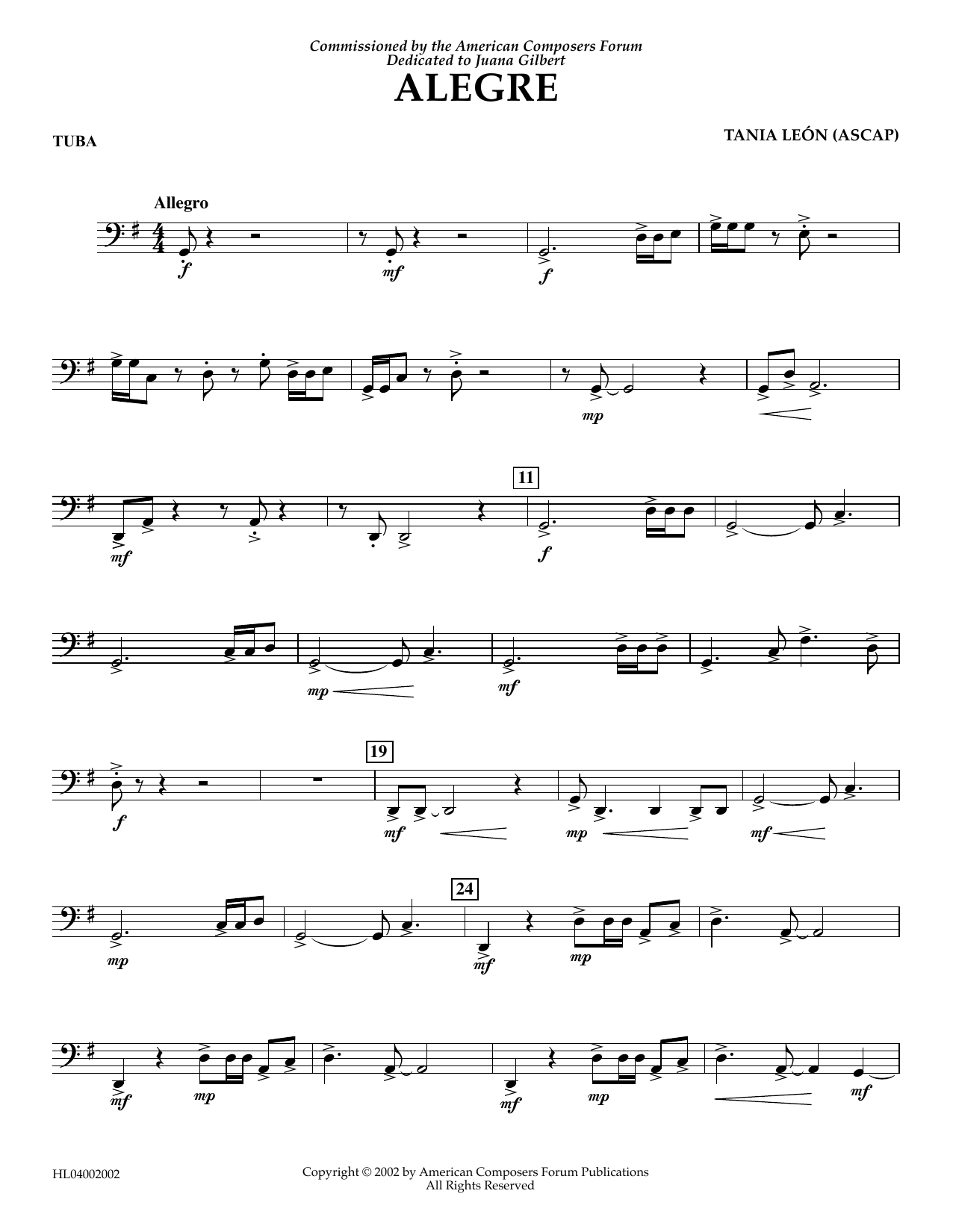 Tania Leon Alegre - Tuba sheet music notes and chords arranged for Concert Band