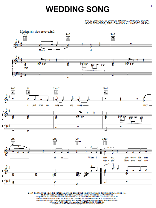 Tank Wedding Song sheet music notes and chords arranged for Piano, Vocal & Guitar Chords (Right-Hand Melody)