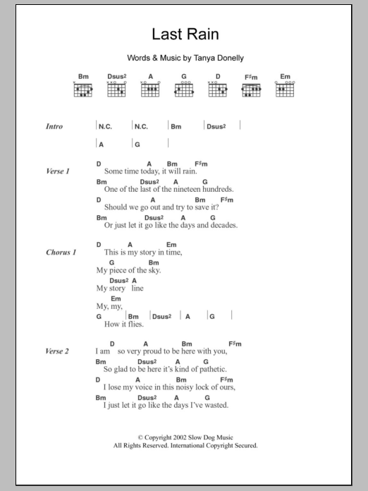 Tanya Donelly Last Rain sheet music notes and chords arranged for Guitar Chords/Lyrics