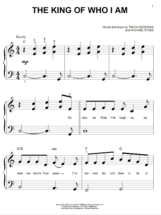 Tanya Goodman The King Of Who I Am sheet music notes and chords arranged for Piano, Vocal & Guitar Chords (Right-Hand Melody)