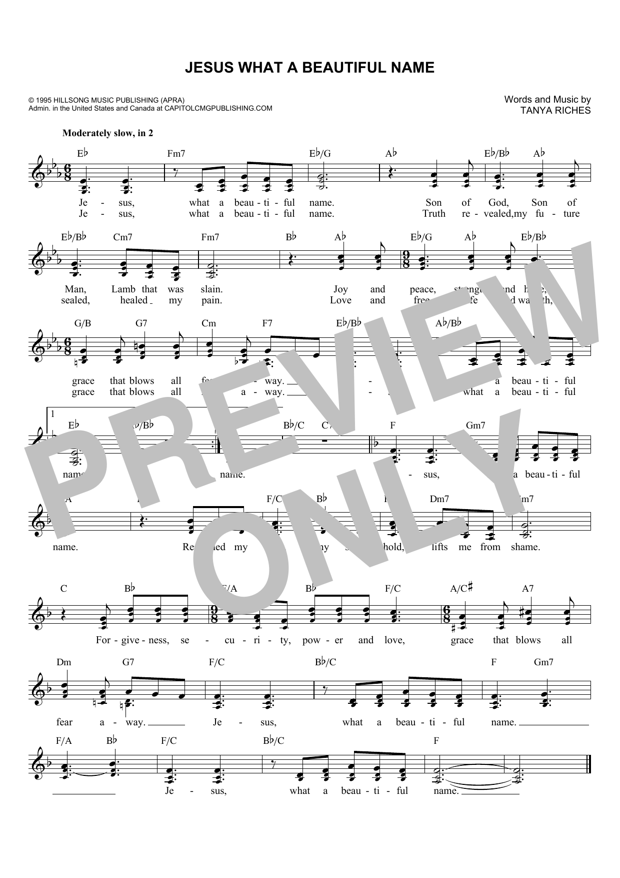 Tanya Riches Jesus What A Beautiful Name sheet music notes and chords arranged for Lead Sheet / Fake Book