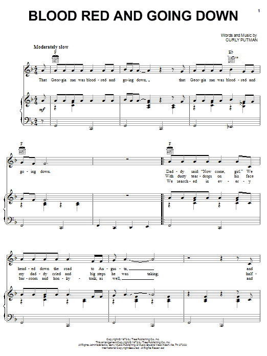 Tanya Tucker Blood Red And Going Down sheet music notes and chords arranged for Piano, Vocal & Guitar Chords (Right-Hand Melody)