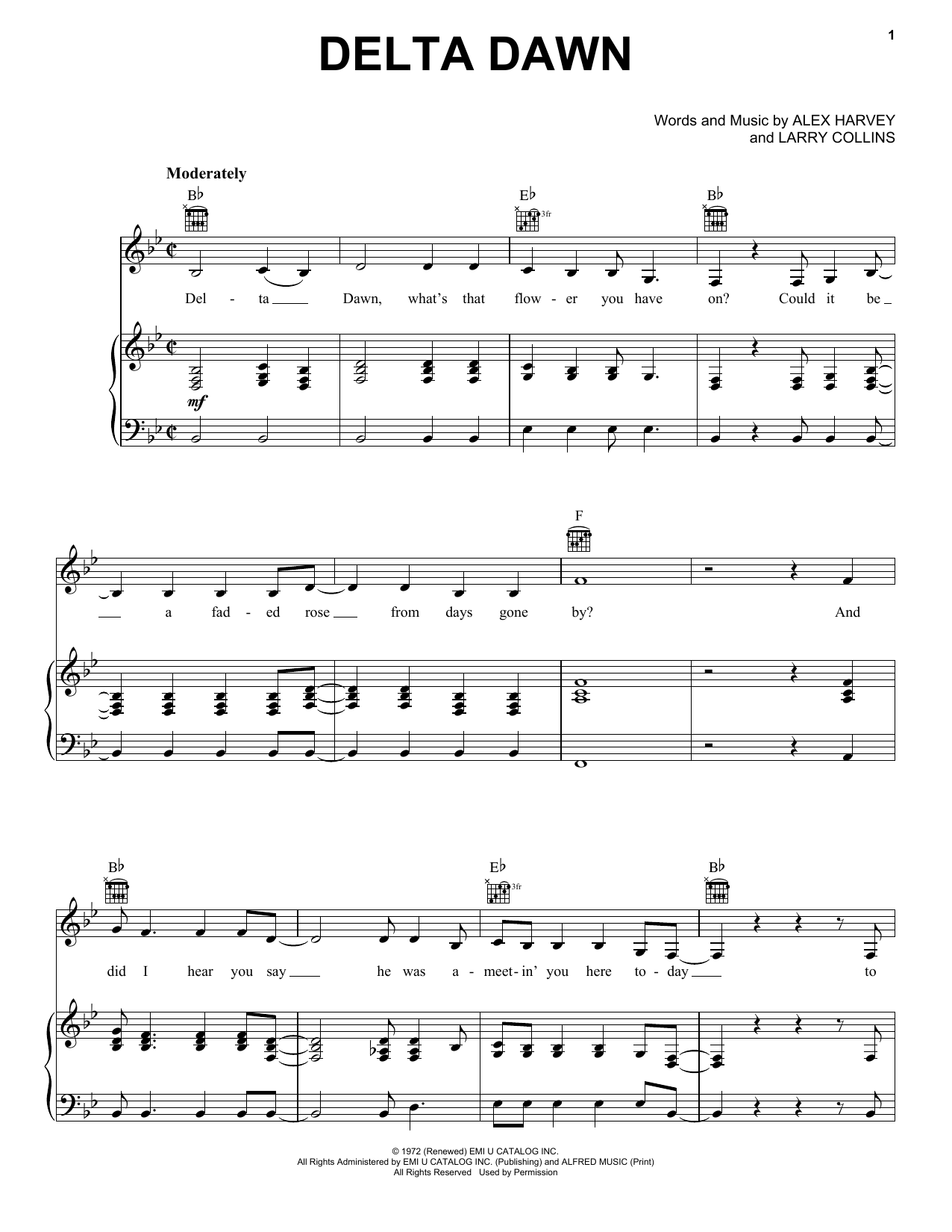 Tanya Tucker Delta Dawn sheet music notes and chords arranged for Easy Guitar Tab
