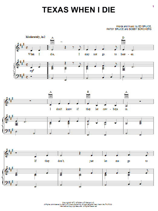 Tanya Tucker Texas When I Die sheet music notes and chords arranged for Piano, Vocal & Guitar Chords (Right-Hand Melody)