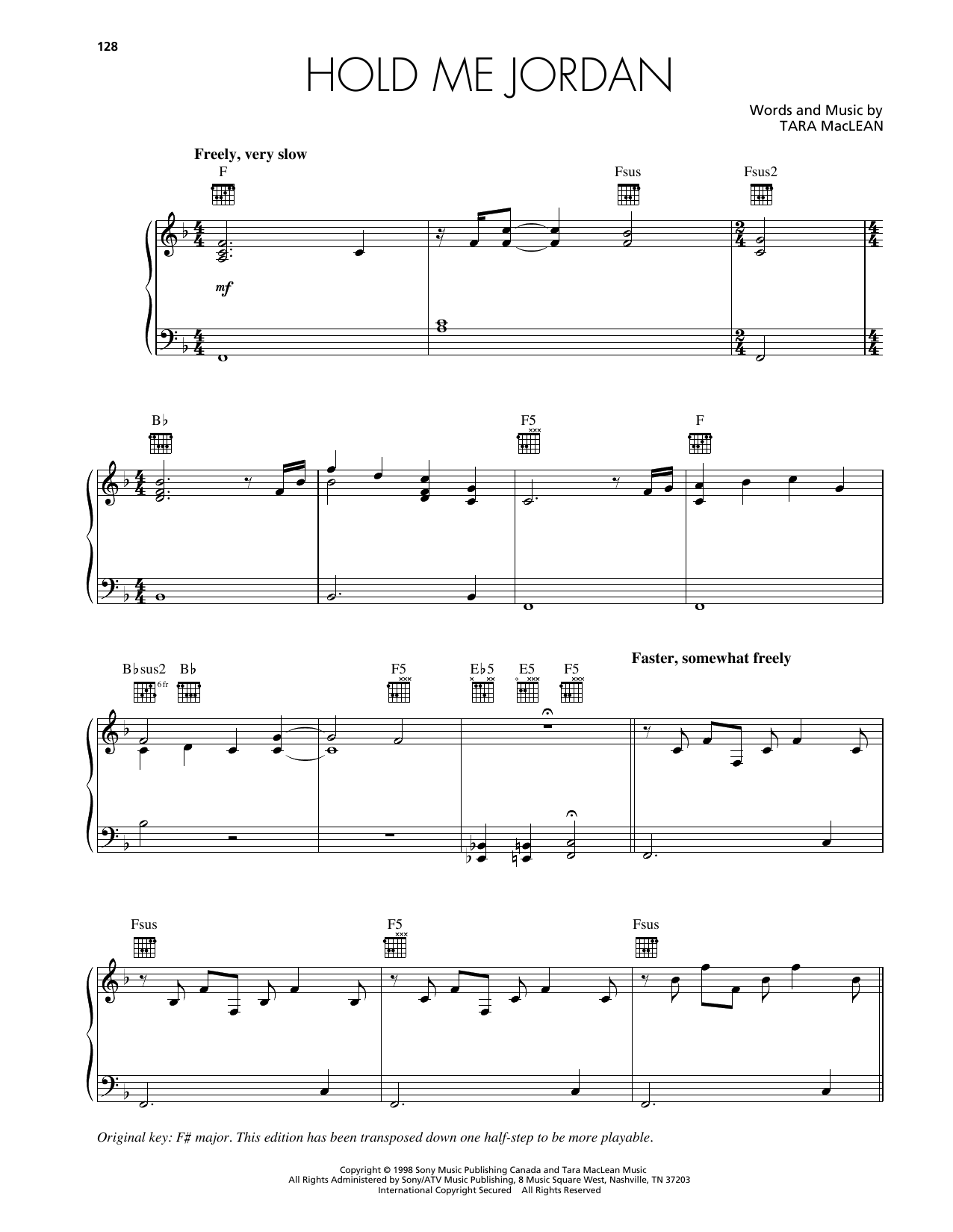 Tara MacLean Hold Me Jordan sheet music notes and chords arranged for Piano, Vocal & Guitar Chords (Right-Hand Melody)