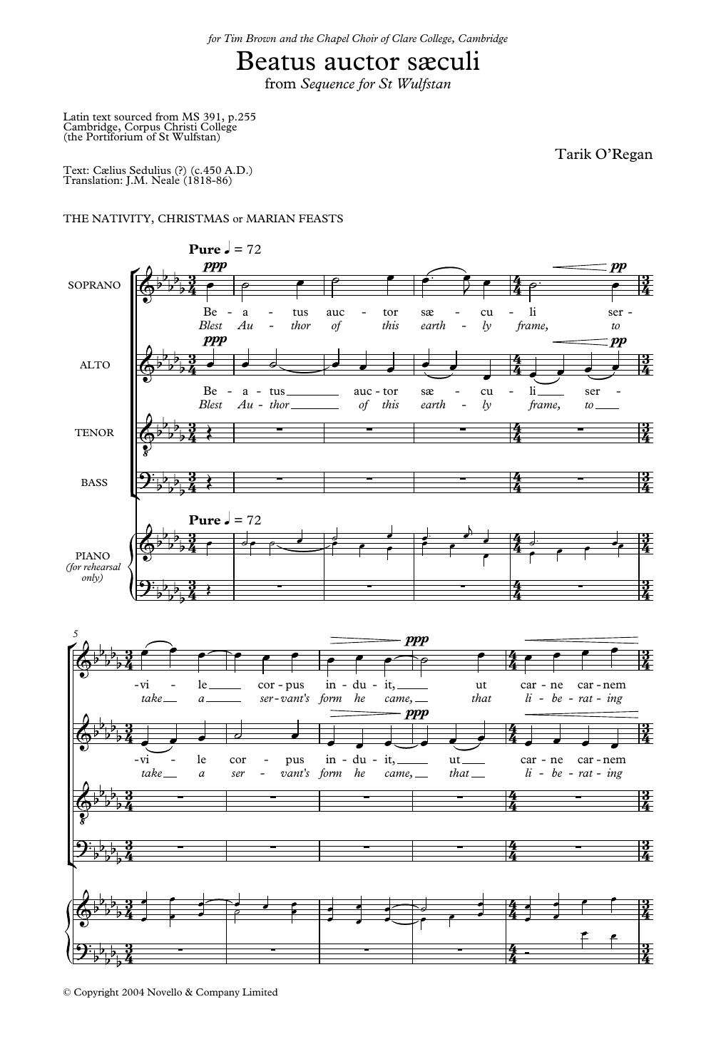 Tarik O'Regan Beatus Auctor Saeculi (From Sequence for St Wulfstan) sheet music notes and chords arranged for Choir