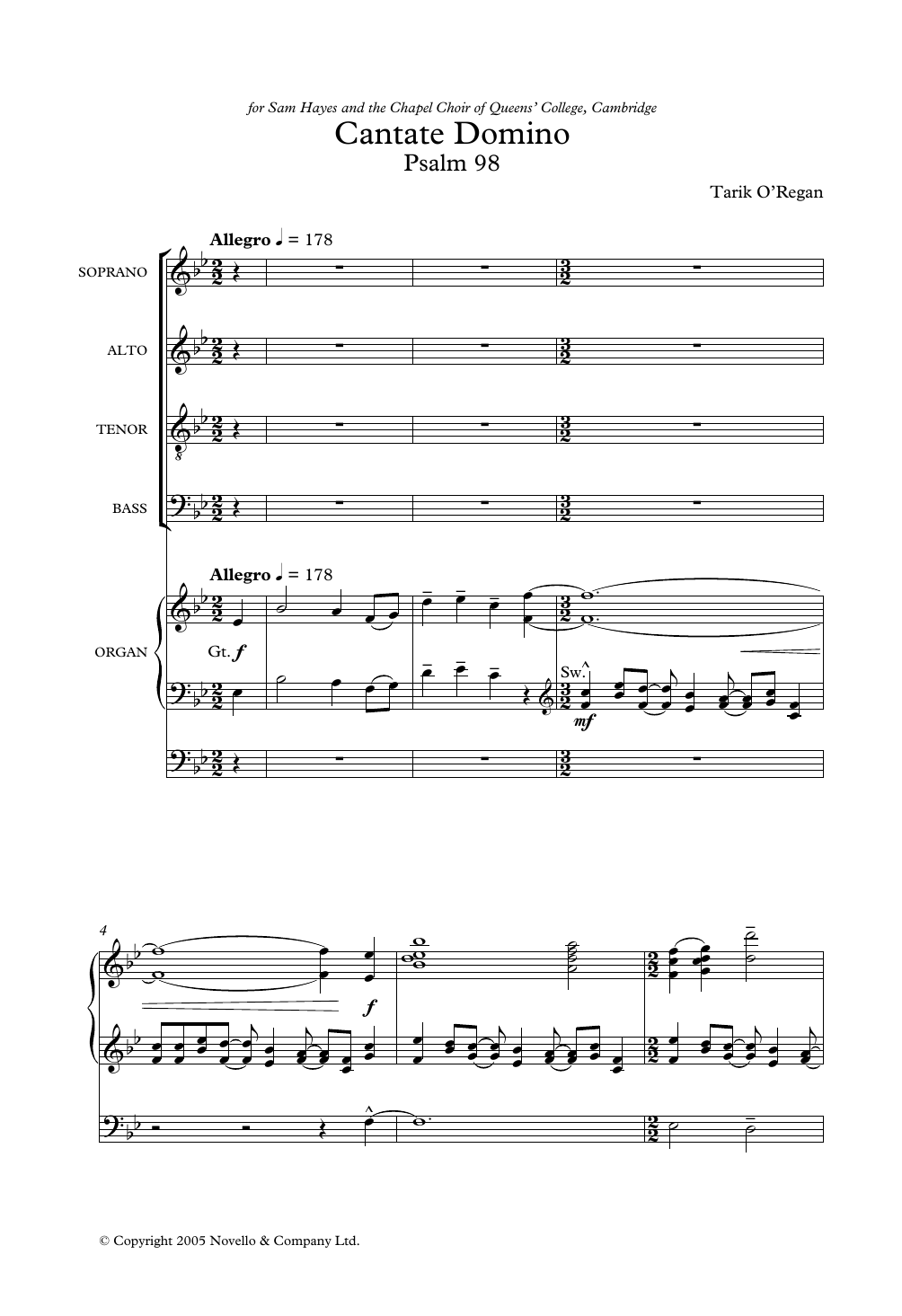 Tarik O'Regan Cantate Domino sheet music notes and chords arranged for SATB Choir