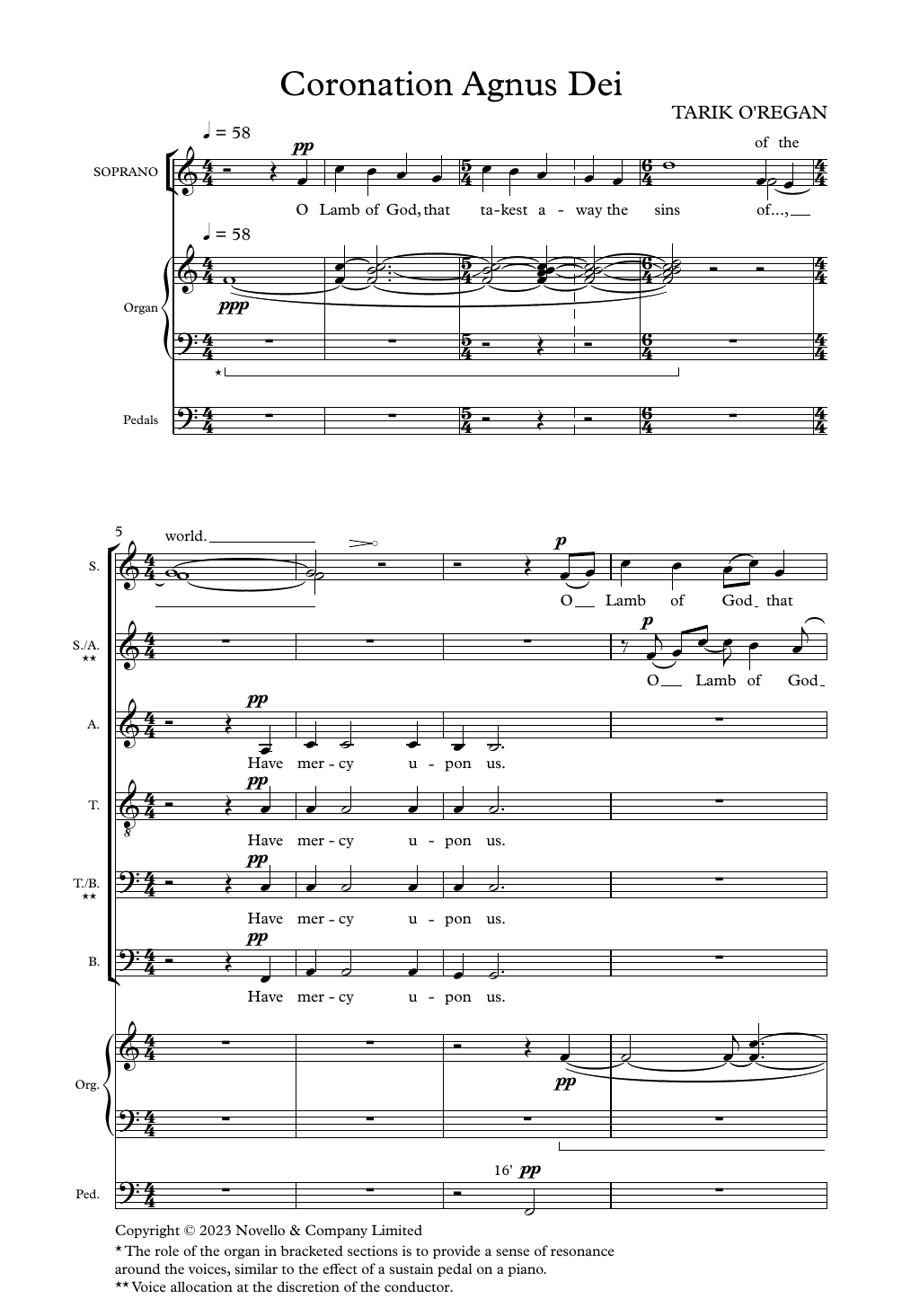 Tarik O'Regan Coronation Agnus Dei sheet music notes and chords arranged for SATB Choir