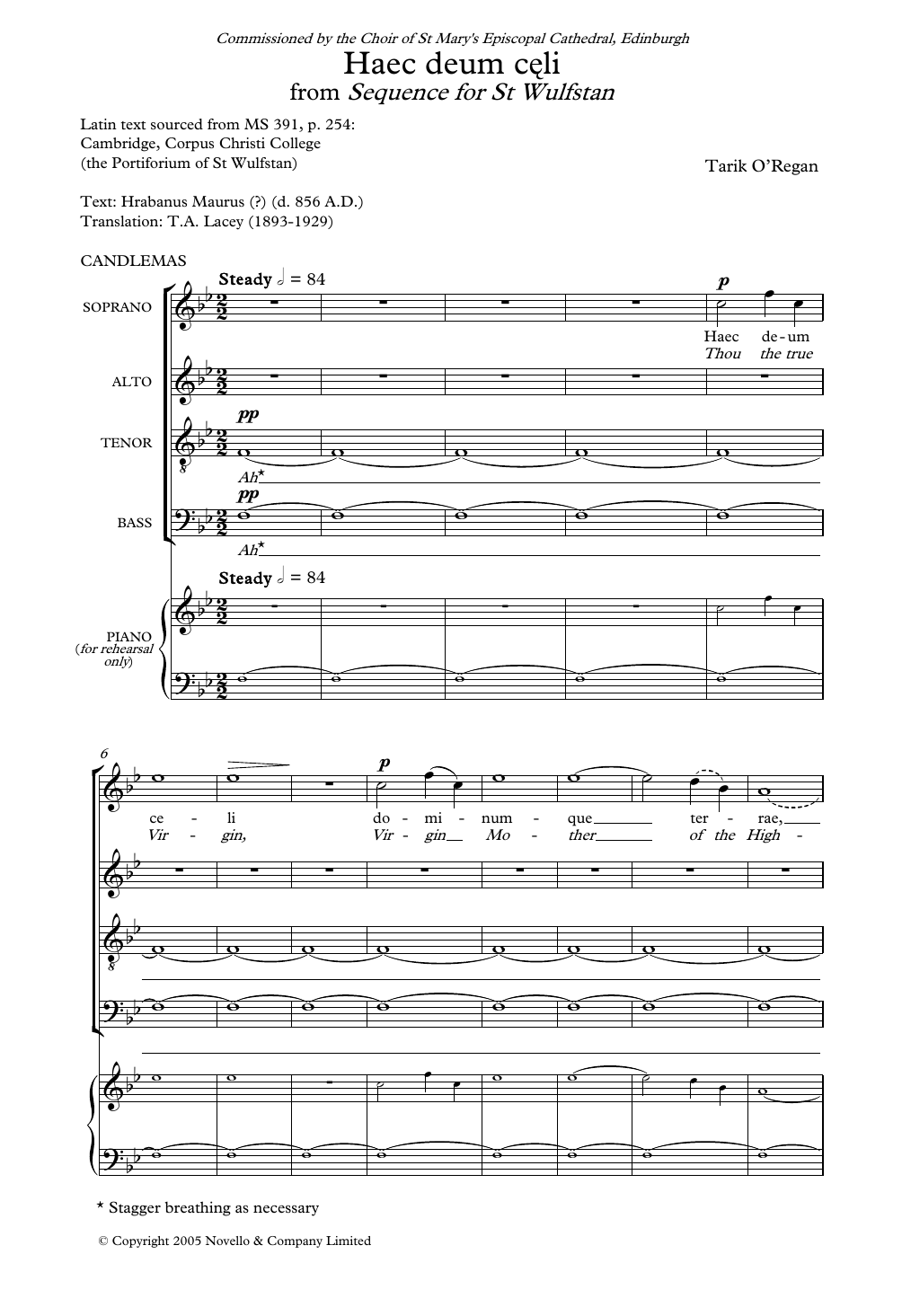 Tarik O'Regan Haec Deum Celi (From Sequence for St Wulfstan) sheet music notes and chords arranged for SATB Choir