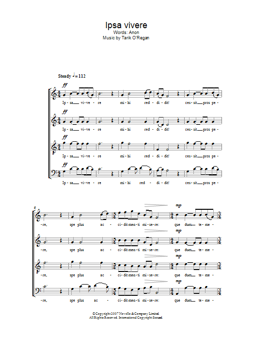 Tarik O'Regan Ipsa vivere sheet music notes and chords arranged for Choir