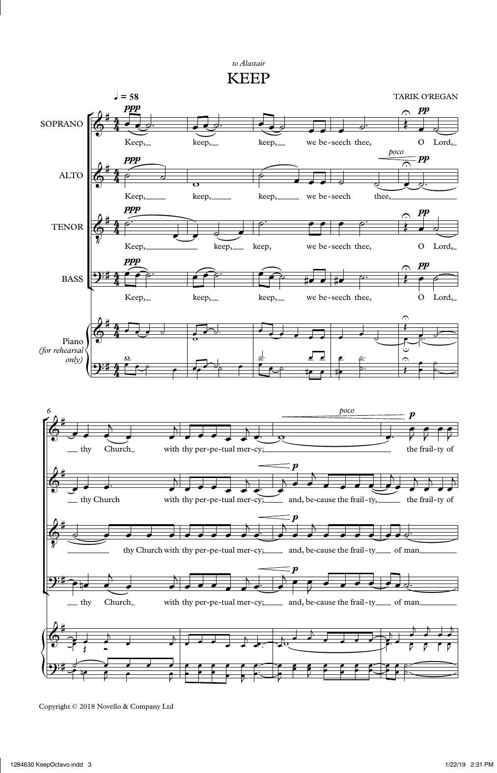 Tarik O'Regan Keep sheet music notes and chords arranged for SATB Choir