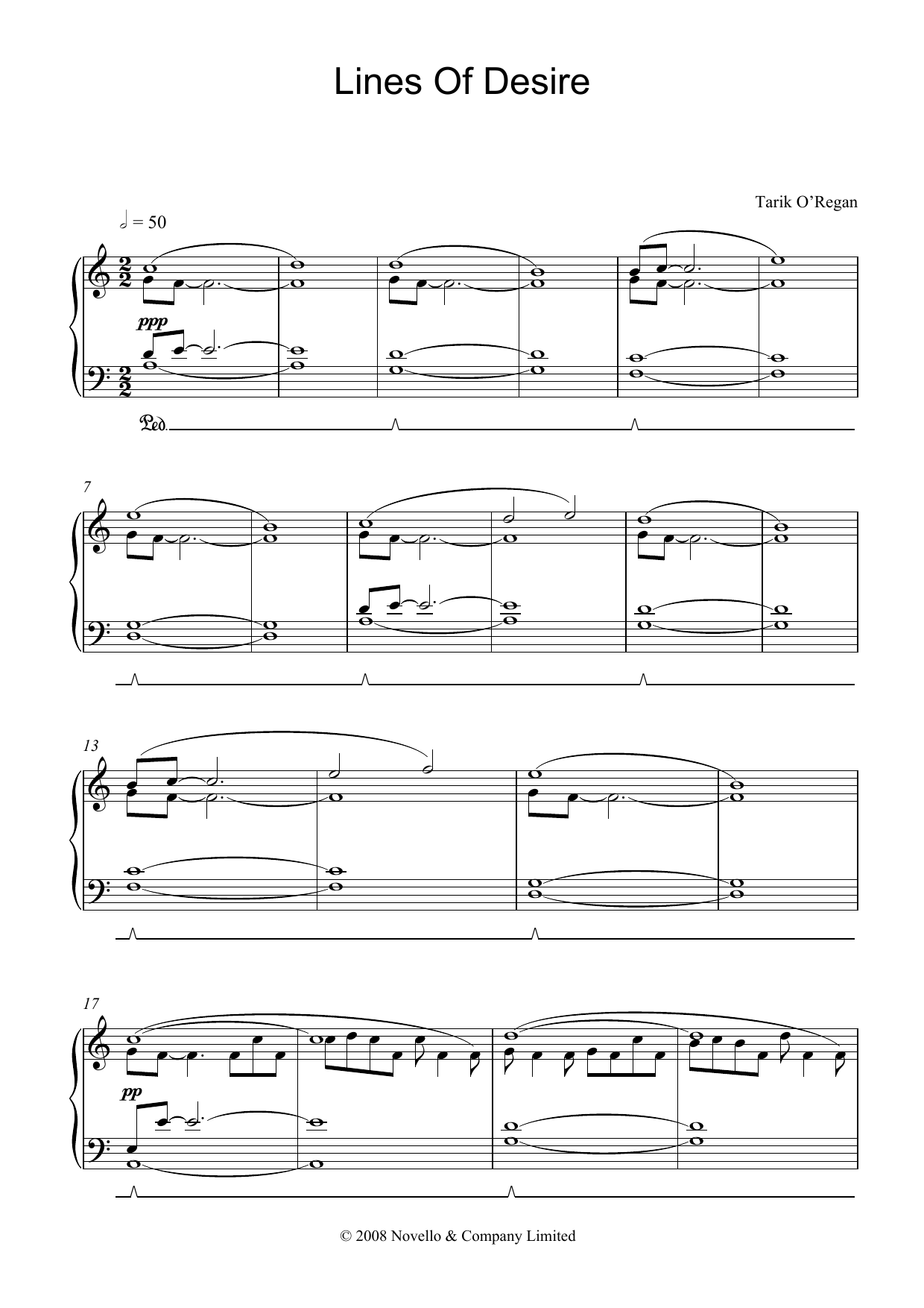 Tarik O'Regan Lines Of Desire sheet music notes and chords arranged for Piano Solo