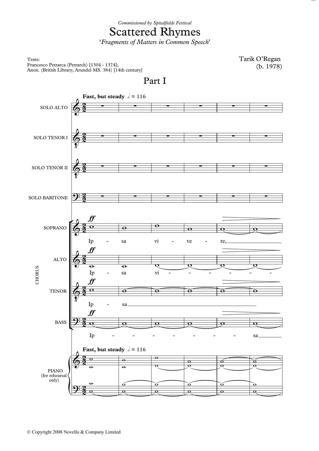 T. O'Regan Scattered Rhymes sheet music notes and chords arranged for SATB Choir