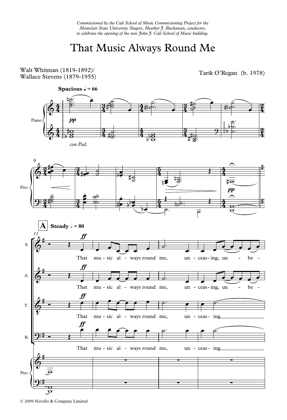 Tarik O'Regan That Music Always Round Me sheet music notes and chords arranged for SATB Choir