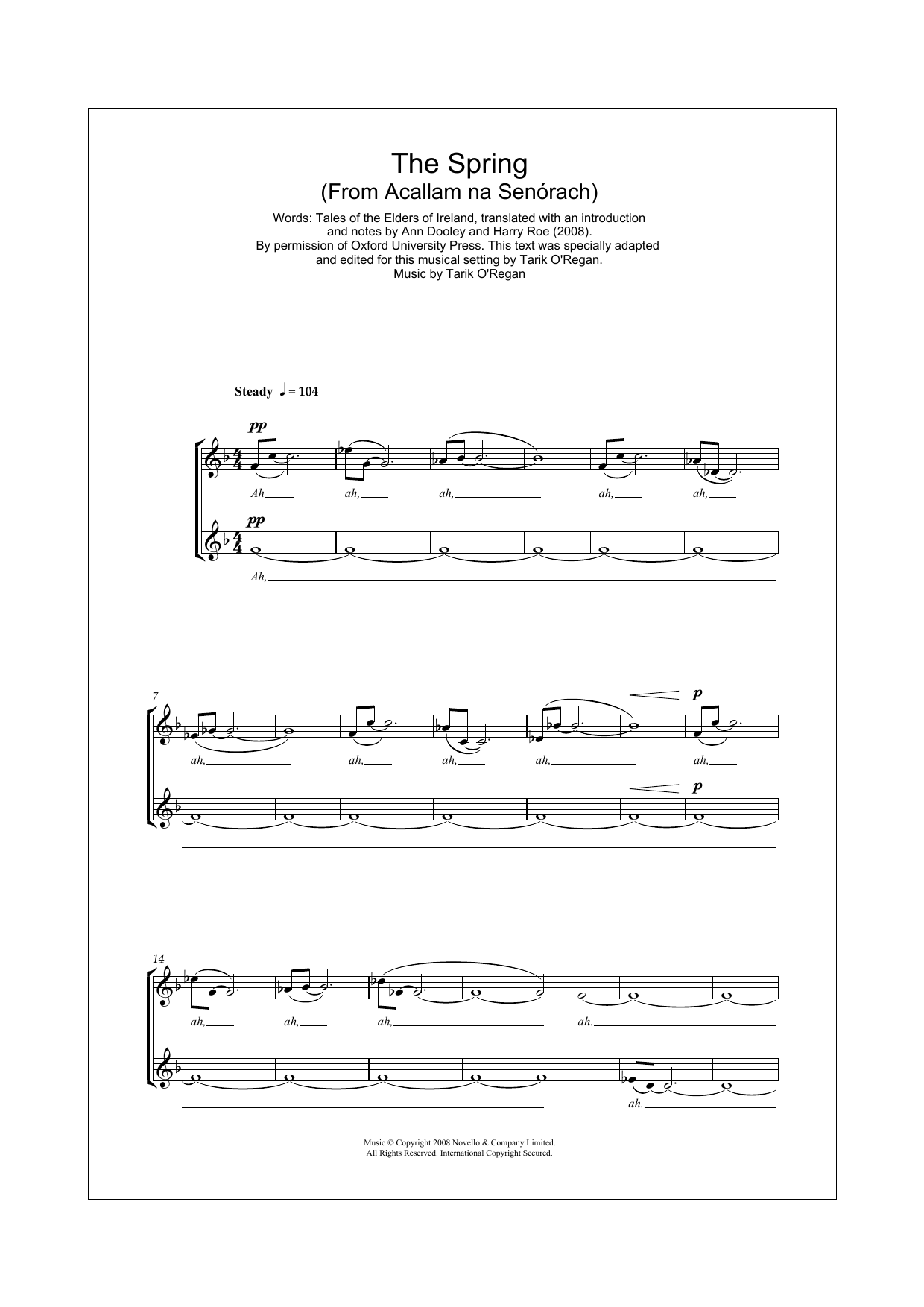 Tarik O'Regan The Spring (From Acallam na Senorach) sheet music notes and chords arranged for SATB Choir