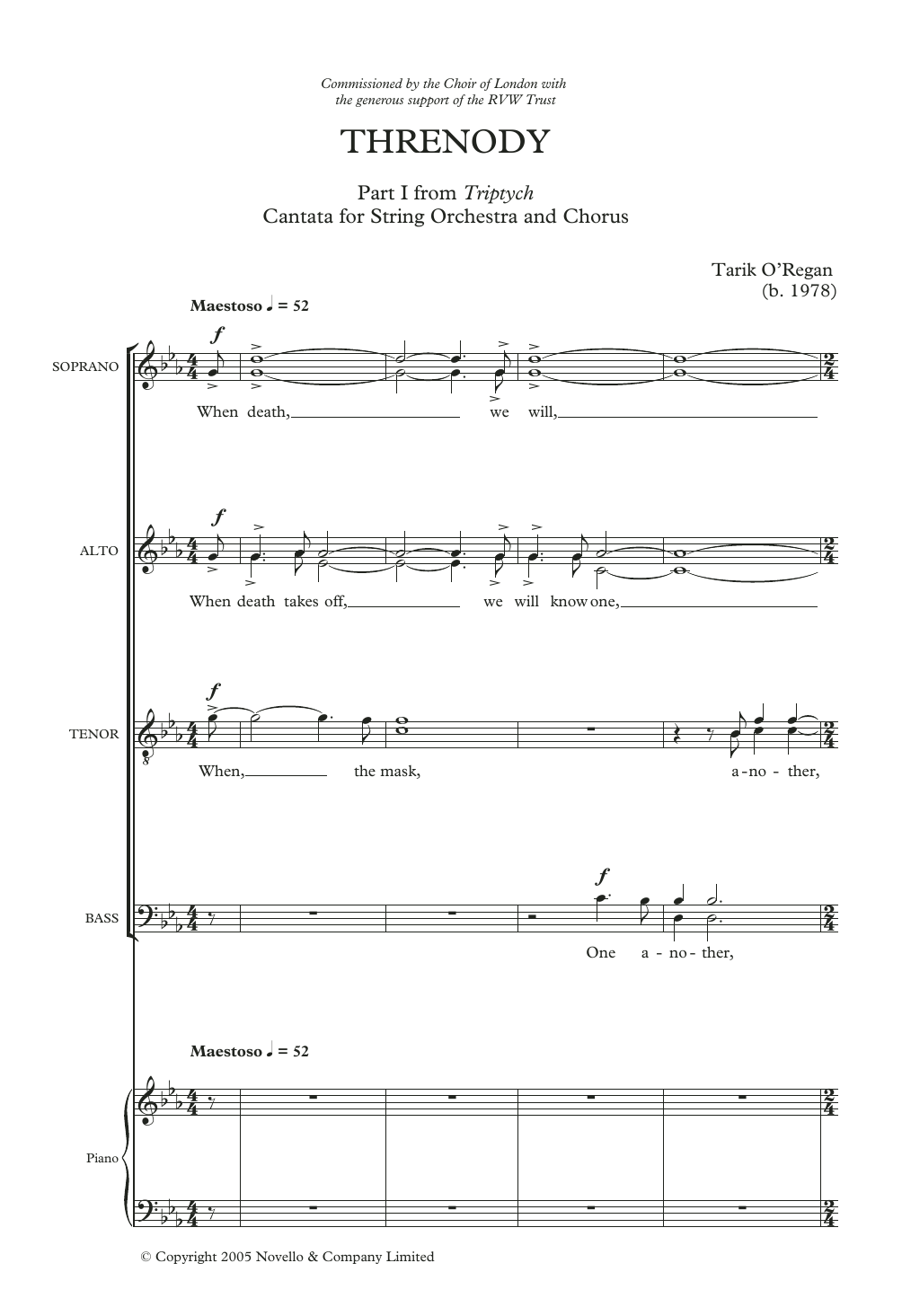 Tarik O'Regan Threnody sheet music notes and chords arranged for SATB Choir
