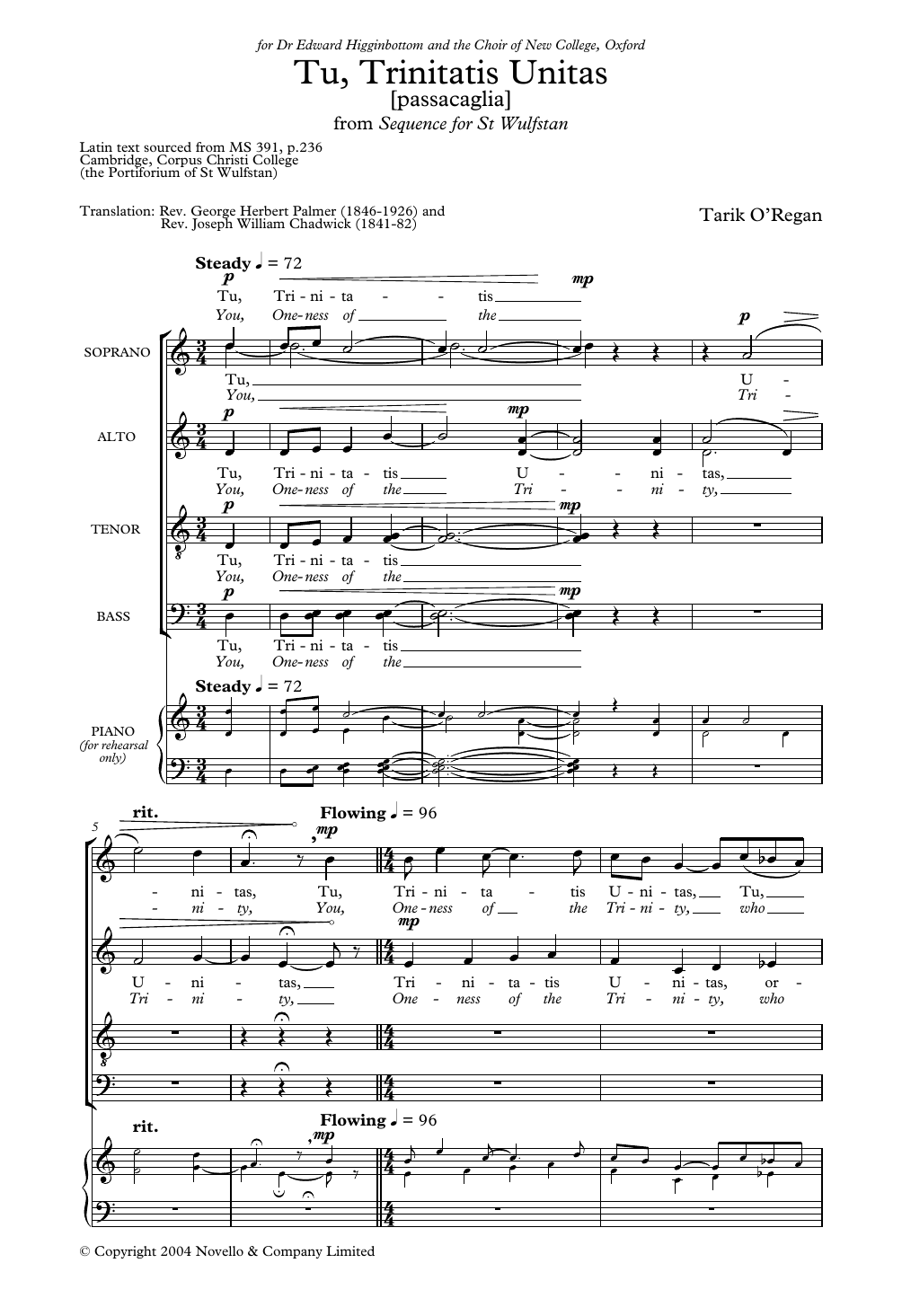 Tarik O'Regan Tu Trinitatis Unitas (From Sequence For St Wulfstan) sheet music notes and chords arranged for Choir