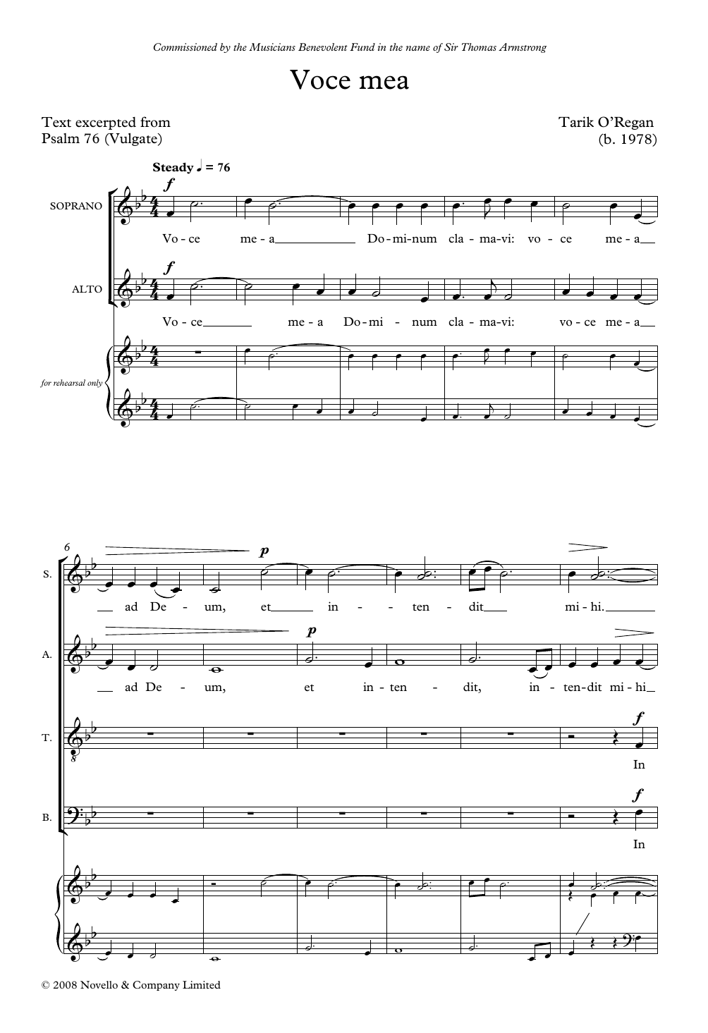 Tarik O'Regan Voce Mea sheet music notes and chords arranged for SATB Choir