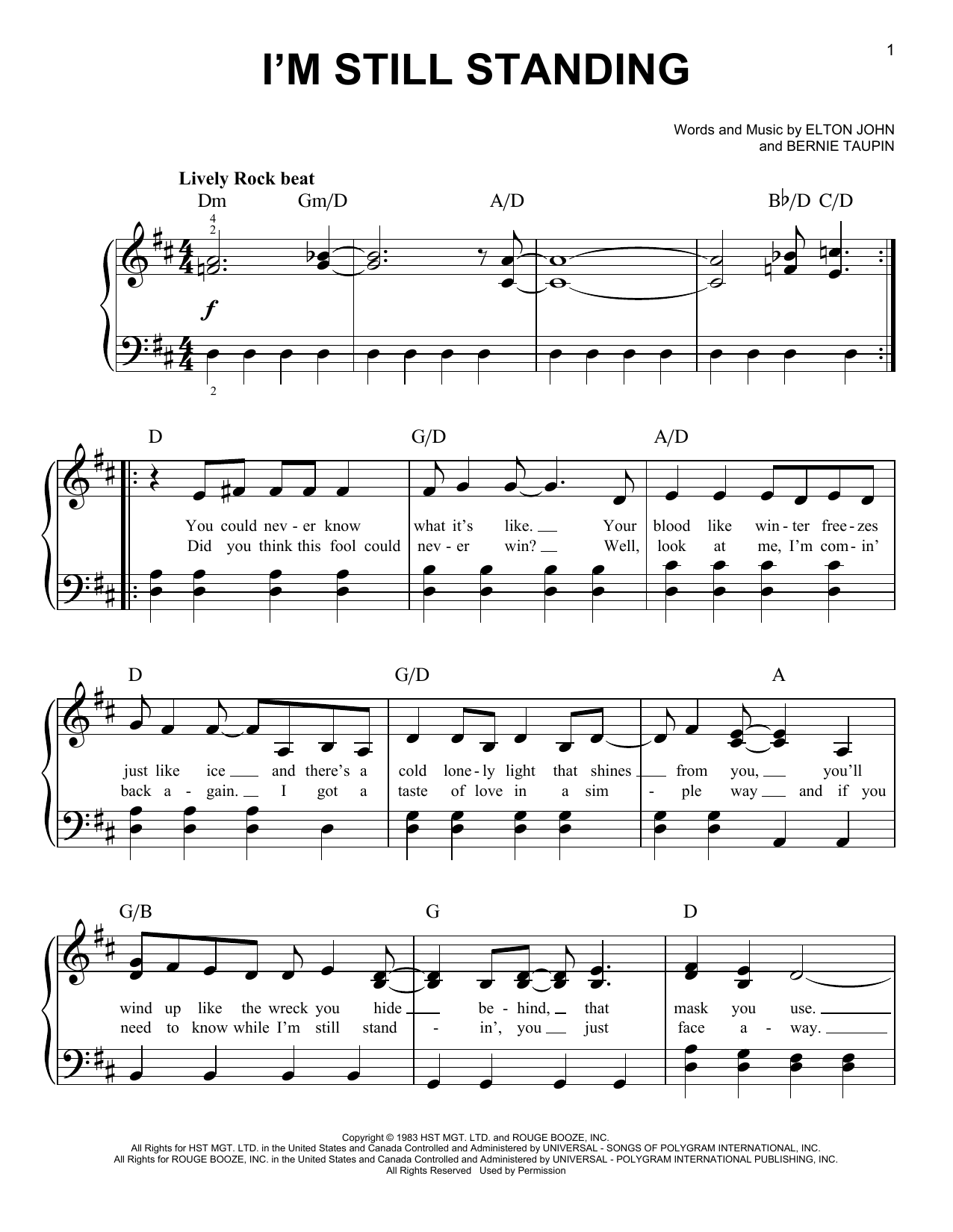 Taron Egerton I'm Still Standing (from Rocketman) sheet music notes and chords arranged for Easy Piano