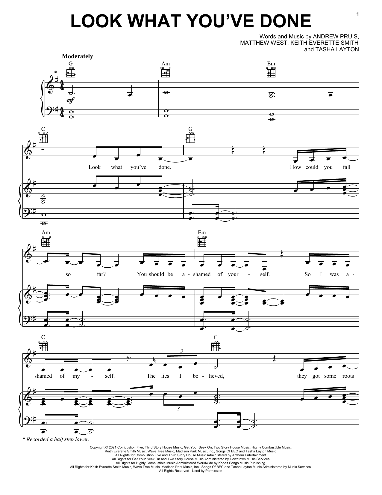 Tasha Layton Look What You've Done sheet music notes and chords arranged for Piano, Vocal & Guitar Chords (Right-Hand Melody)