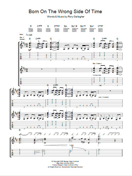 Taste Born On The Wrong Side Of Time sheet music notes and chords arranged for Guitar Tab