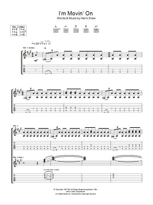 Taste I'm Moving On sheet music notes and chords arranged for Guitar Tab