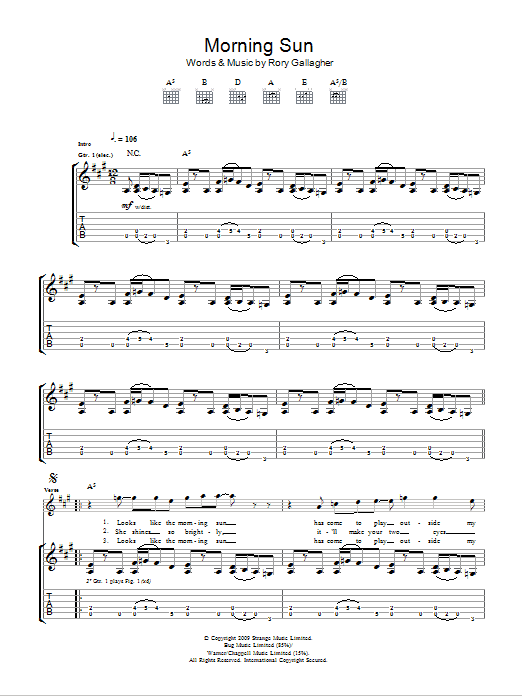 Taste Morning Sun sheet music notes and chords arranged for Guitar Tab
