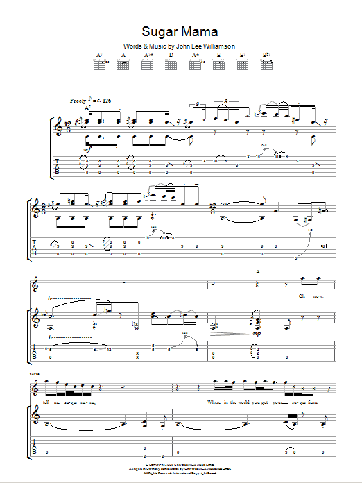 Taste Sugar Mama sheet music notes and chords arranged for Guitar Tab