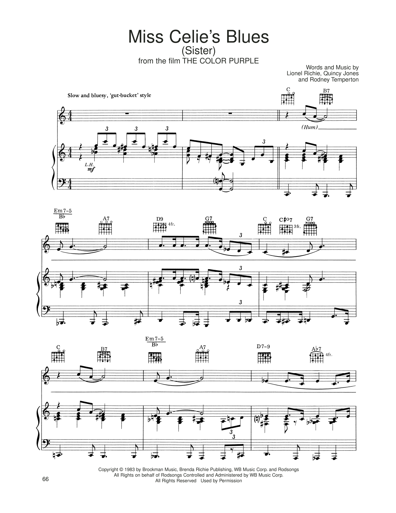 Táta Vega Miss Celie's Blues (Sister) (from The Color Purple) sheet music notes and chords arranged for Piano, Vocal & Guitar Chords (Right-Hand Melody)