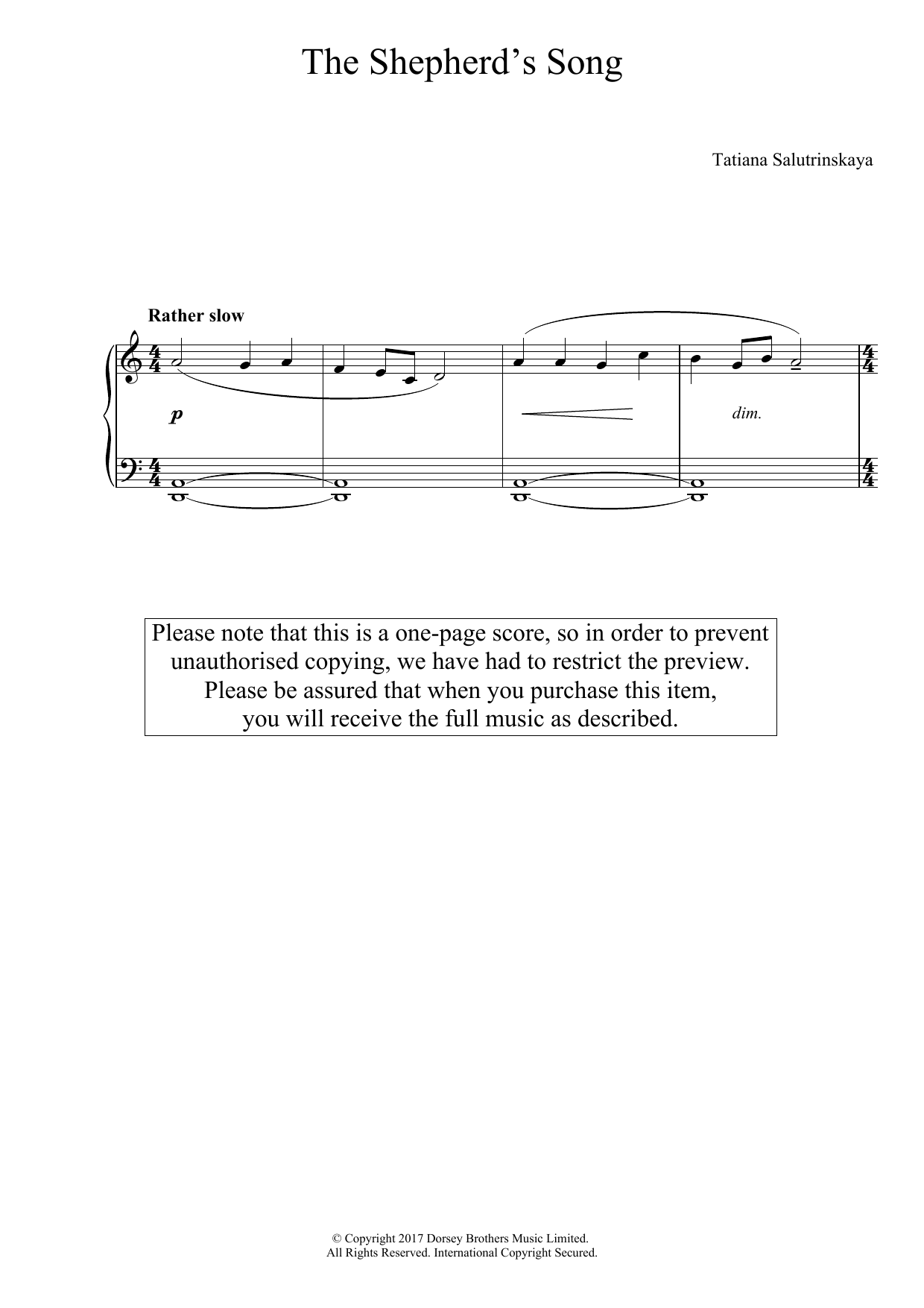 Tatiana Salutrinskaya The Shepherd's Song sheet music notes and chords arranged for Easy Piano