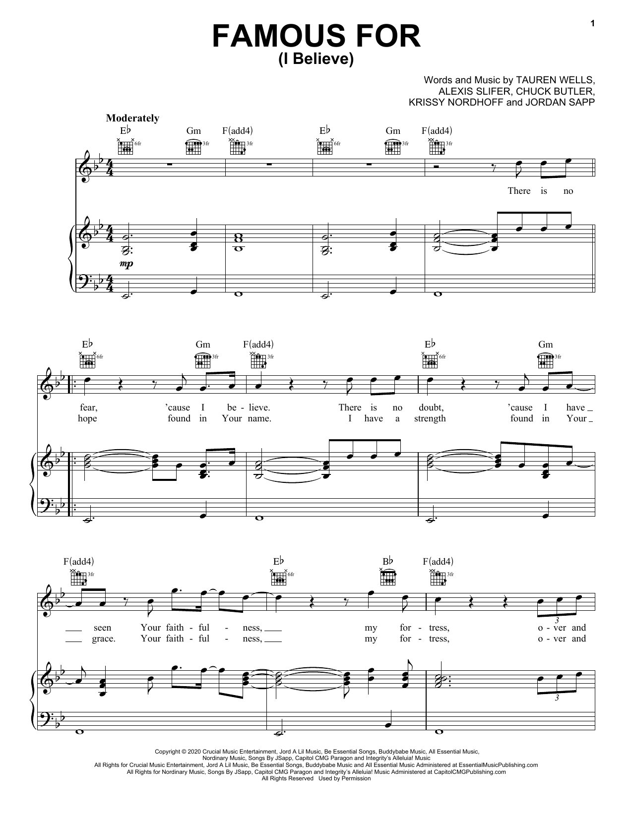 Tauren Wells Famous For (I Believe) (feat. Jenn Johnson) sheet music notes and chords arranged for Piano, Vocal & Guitar Chords (Right-Hand Melody)