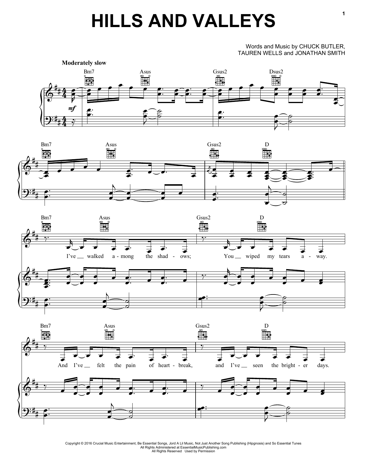 Tauren Wells Hills And Valleys sheet music notes and chords arranged for Piano, Vocal & Guitar Chords (Right-Hand Melody)