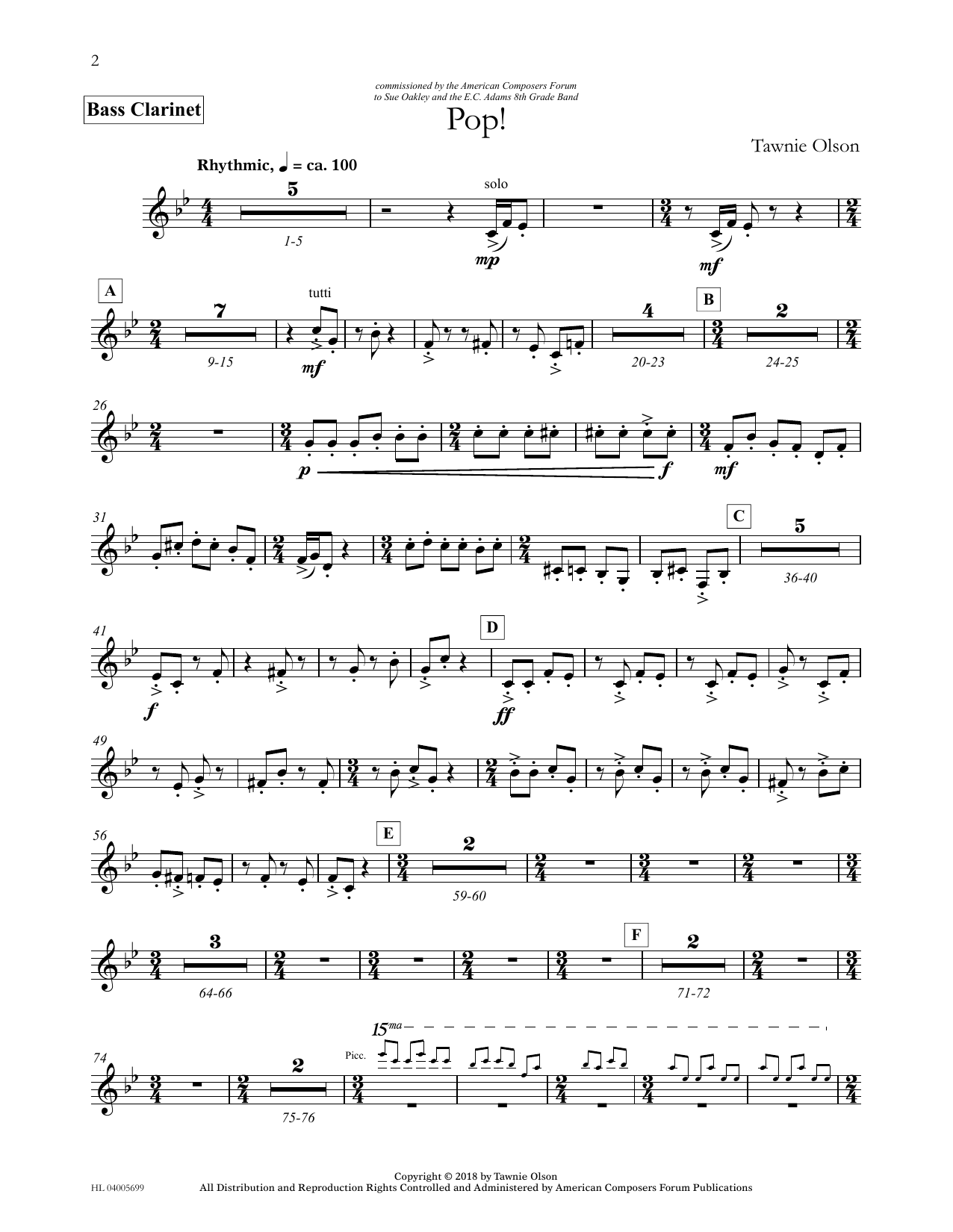 Tawnie Olson Pop! - Bb Bass Clarinet sheet music notes and chords arranged for Concert Band