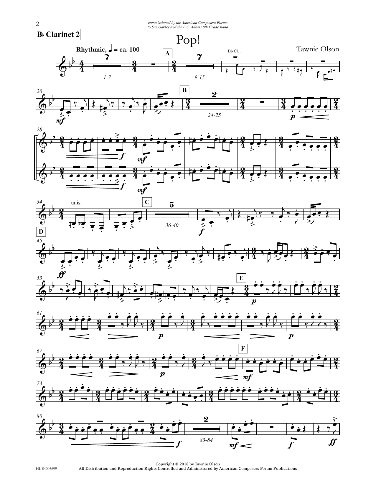 Tawnie Olson Pop! - Bb Clarinet 2 (Divisi) sheet music notes and chords arranged for Concert Band