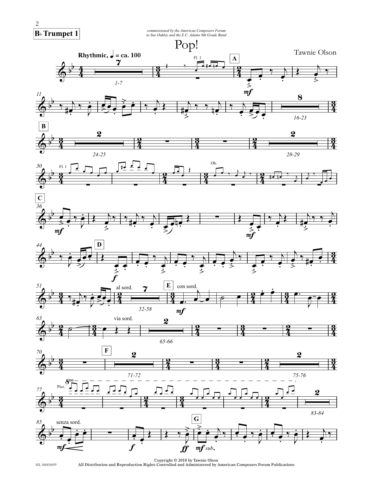 Tawnie Olson Pop! - Bb Trumpet 1 sheet music notes and chords arranged for Concert Band