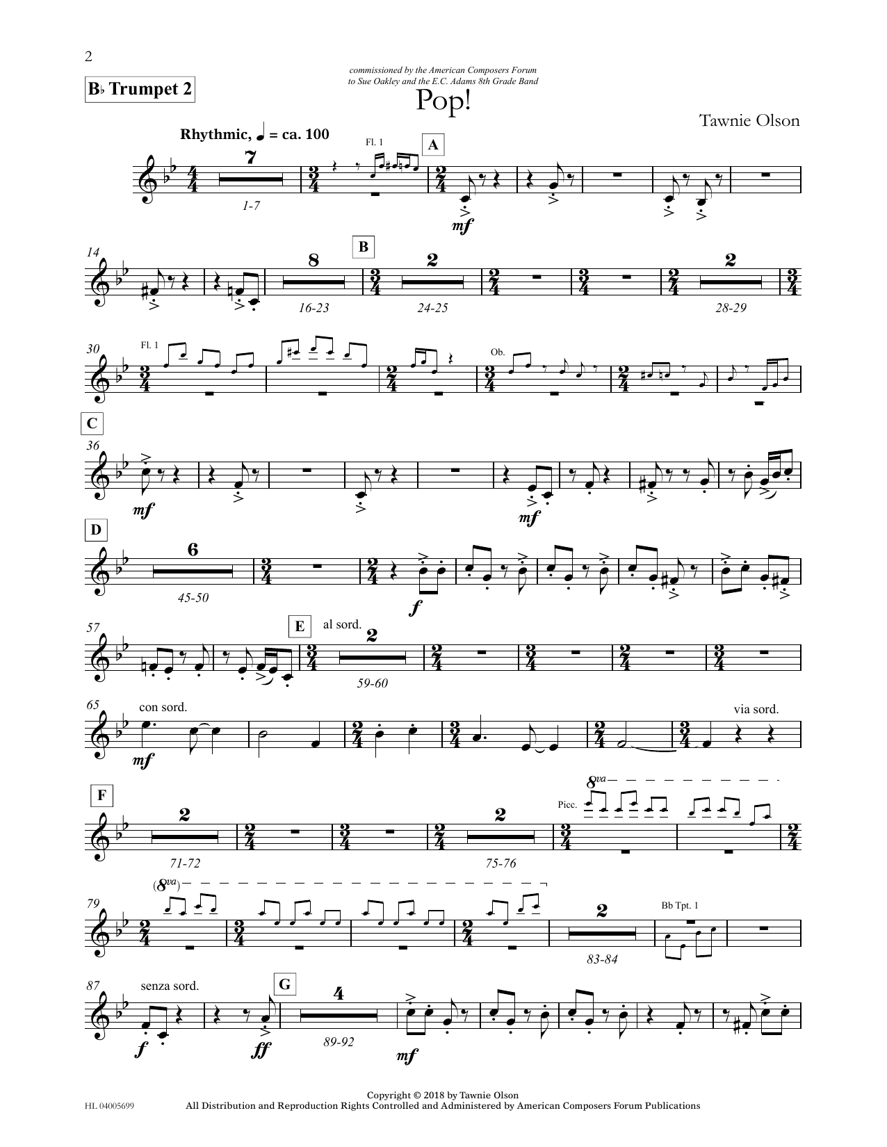 Tawnie Olson Pop! - Bb Trumpet 2 sheet music notes and chords arranged for Concert Band