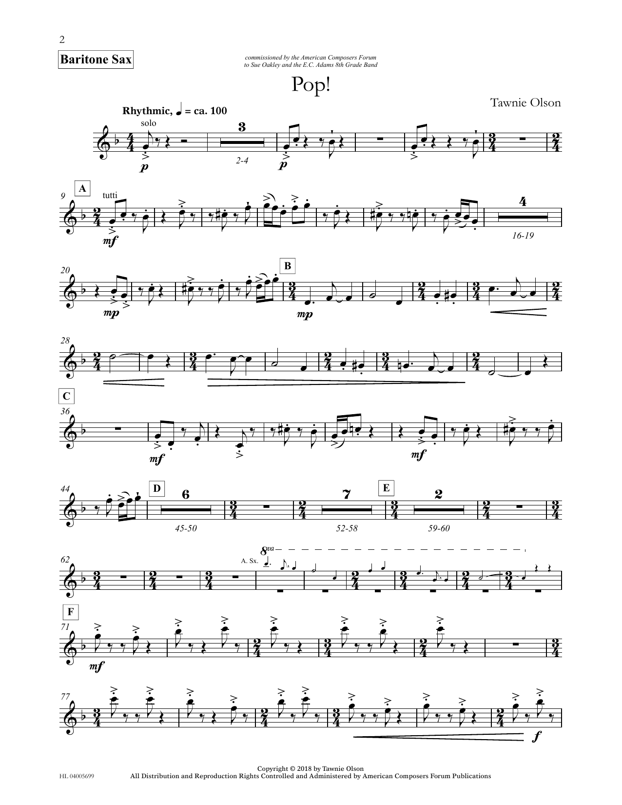 Tawnie Olson Pop! - Eb Baritone Saxophone sheet music notes and chords arranged for Concert Band