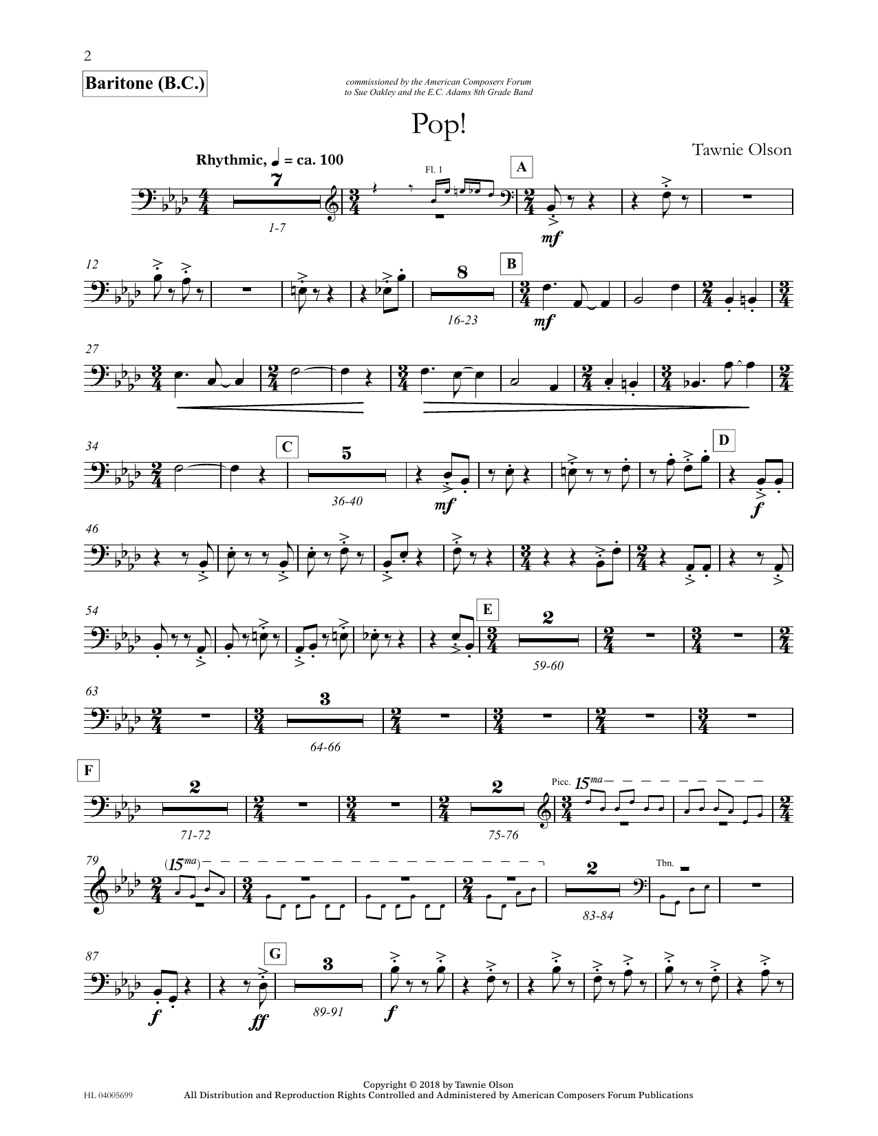 Tawnie Olson Pop! - Euphonium/Baritone BC sheet music notes and chords arranged for Concert Band