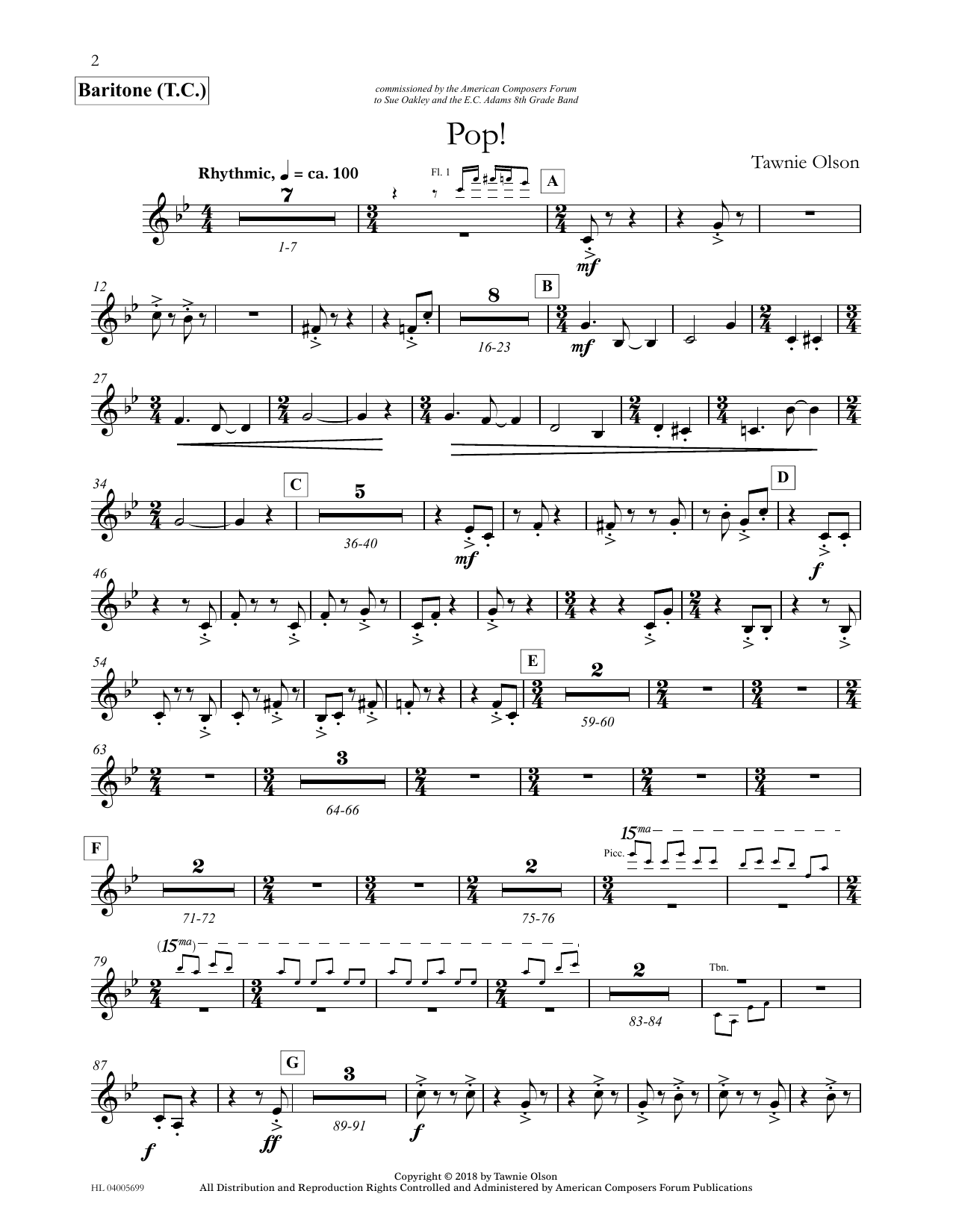 Tawnie Olson Pop! - Euphonium/Baritone TC sheet music notes and chords arranged for Concert Band