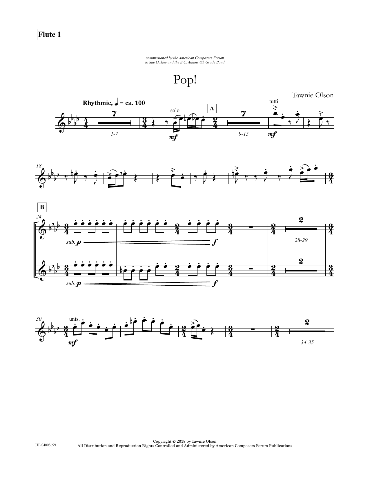 Tawnie Olson Pop! - Flute 1 (Divisi) sheet music notes and chords arranged for Concert Band