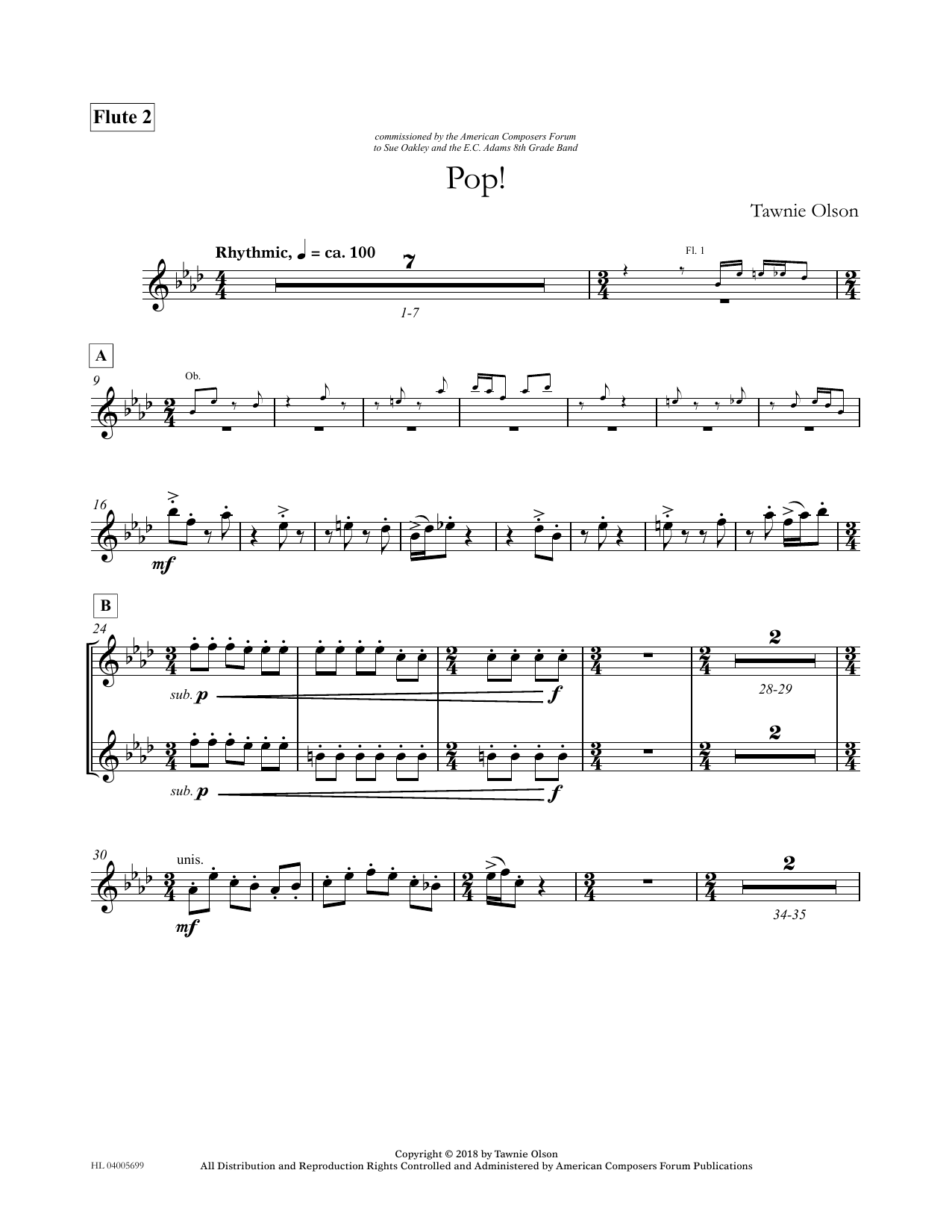 Tawnie Olson Pop! - Flute 2 (Divisi) sheet music notes and chords arranged for Concert Band