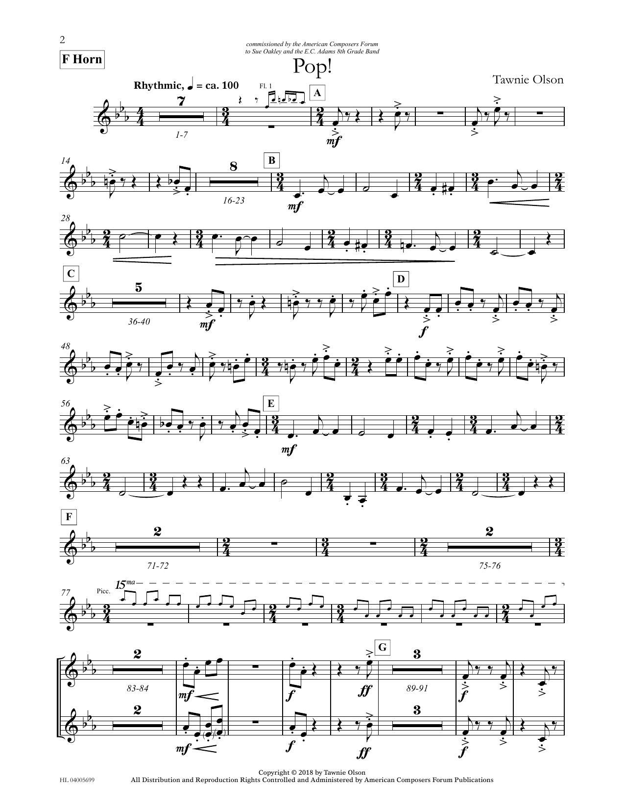 Tawnie Olson Pop! - French Horn (Divisi) sheet music notes and chords arranged for Concert Band