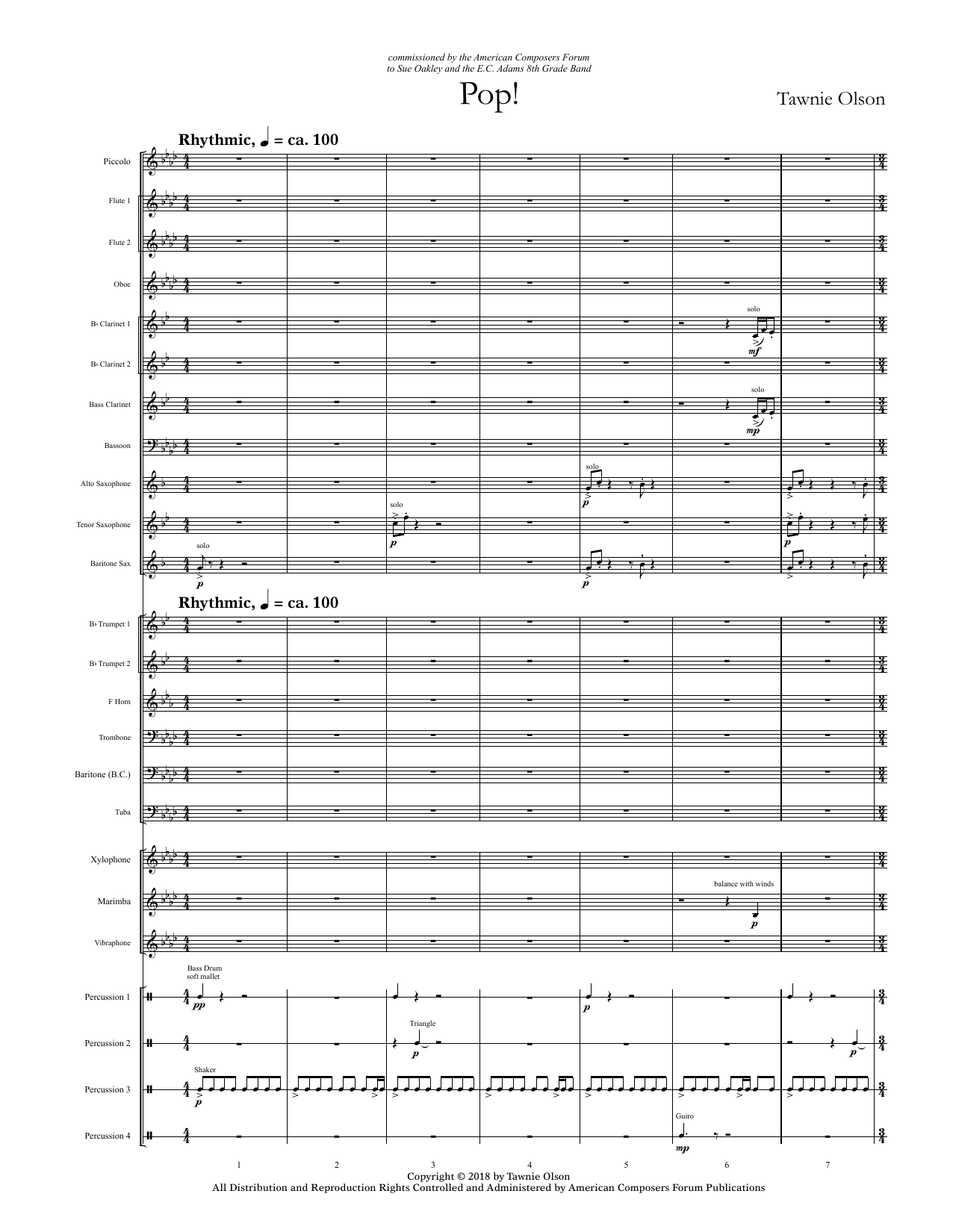 Tawnie Olson Pop! - Full Score sheet music notes and chords arranged for Concert Band
