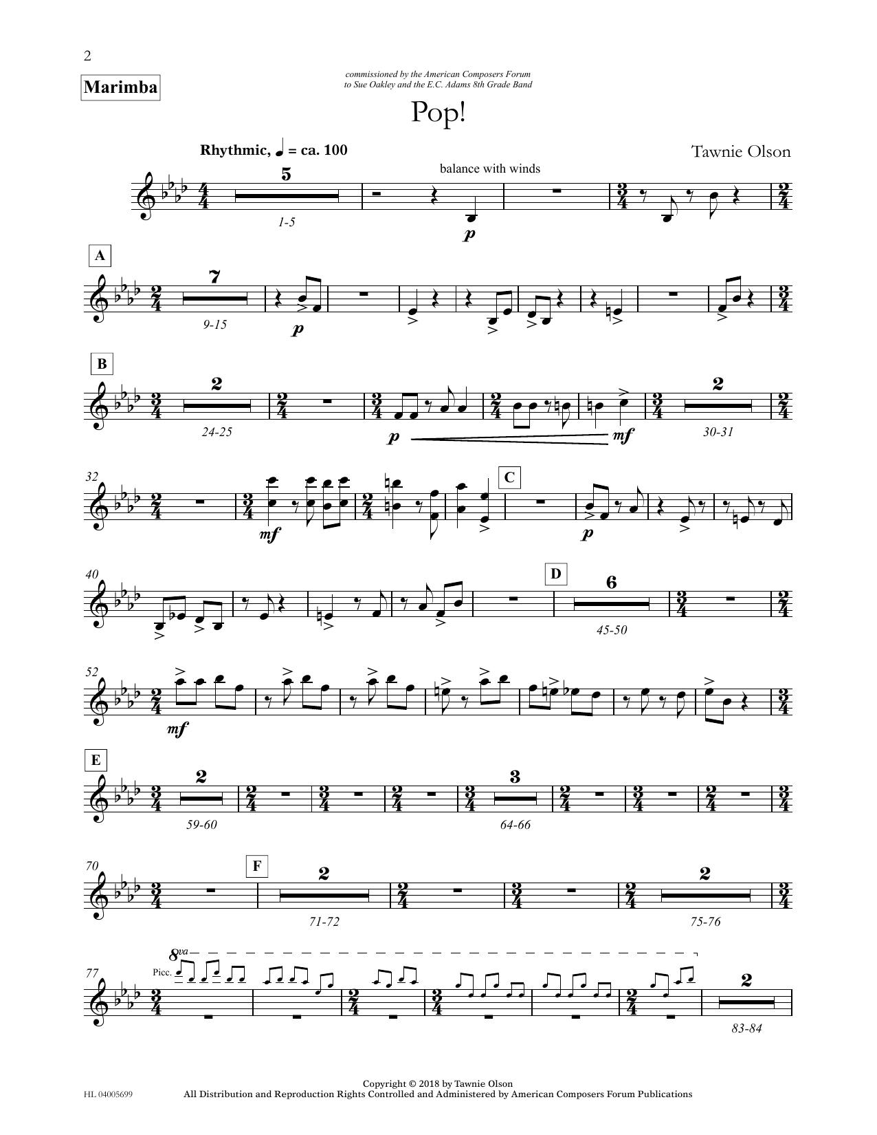Tawnie Olson Pop! - Marimba sheet music notes and chords arranged for Concert Band