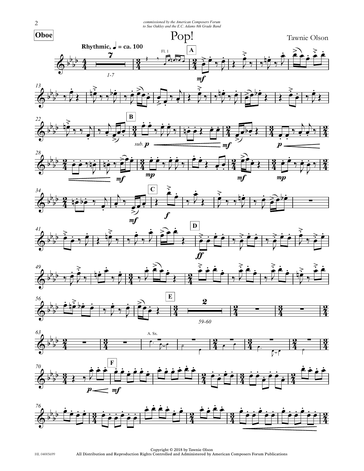 Tawnie Olson Pop! - Oboe sheet music notes and chords arranged for Concert Band