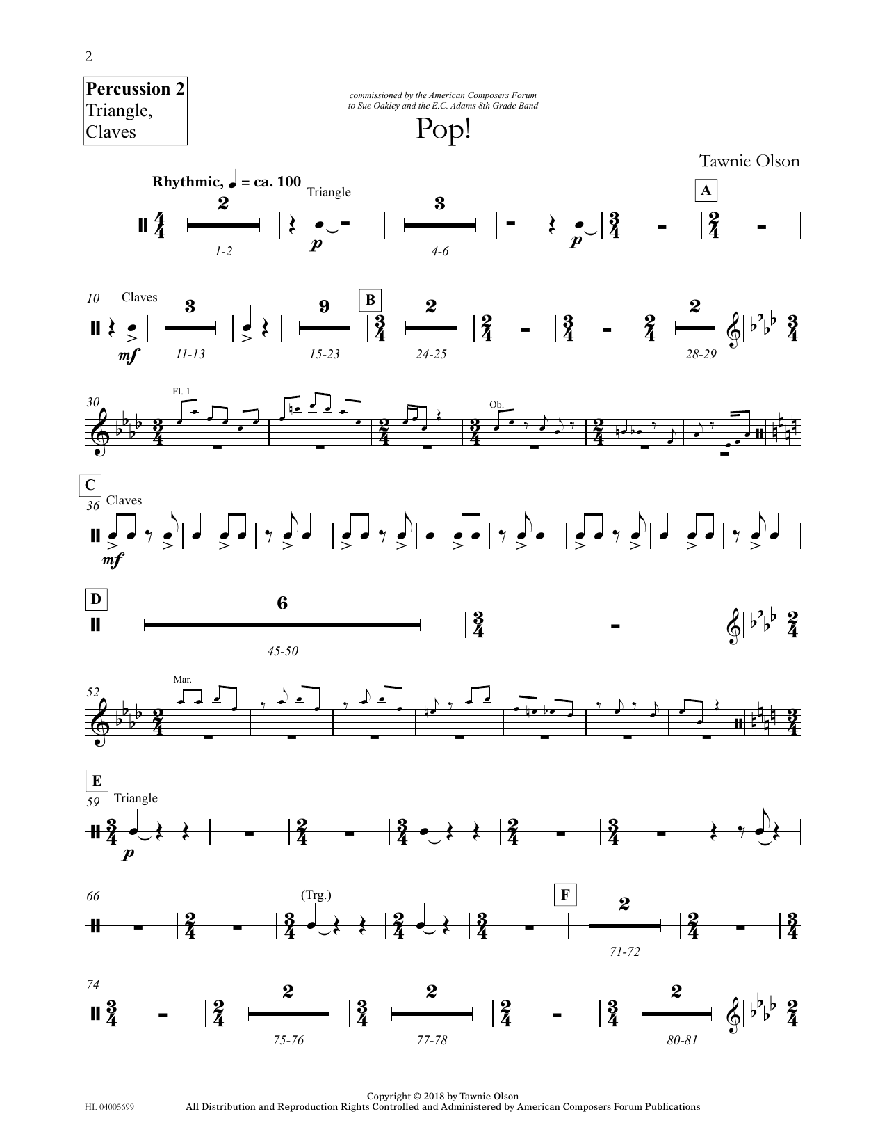 Tawnie Olson Pop! - percussion 2 Tri, Clave sheet music notes and chords arranged for Concert Band