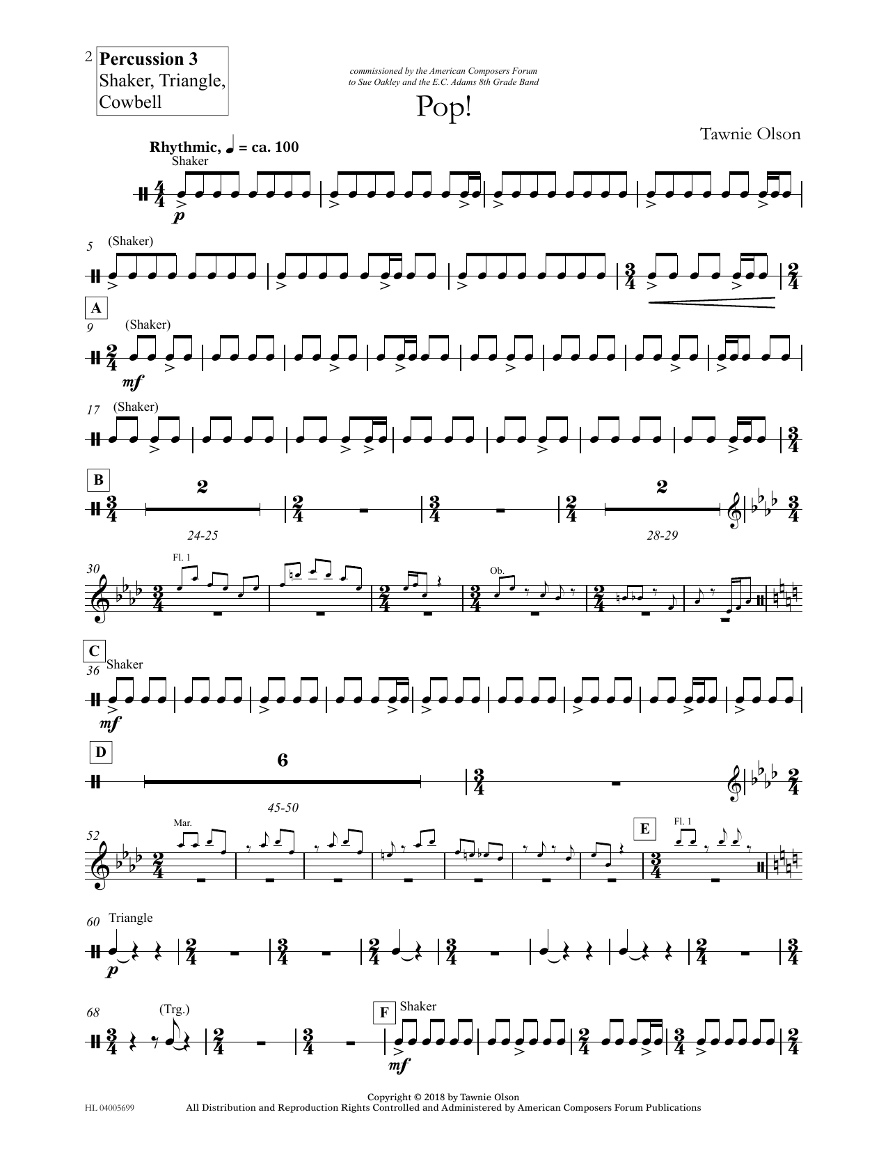 Tawnie Olson Pop! - Percussion 3 Shaker, Tri sheet music notes and chords arranged for Concert Band