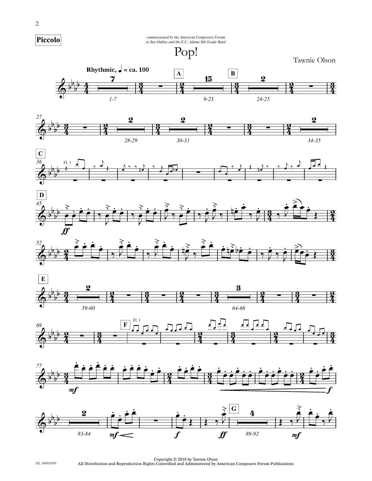 Tawnie Olson Pop! - Piccolo sheet music notes and chords arranged for Concert Band