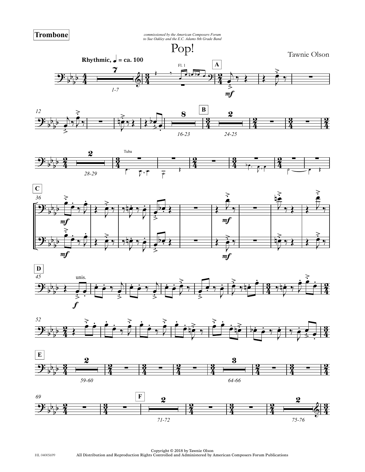 Tawnie Olson Pop! - Trombone sheet music notes and chords arranged for Concert Band